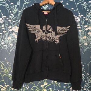 Tony Hawk Y2k Skull Wings Graphic Full Zip Cotton Hoodie